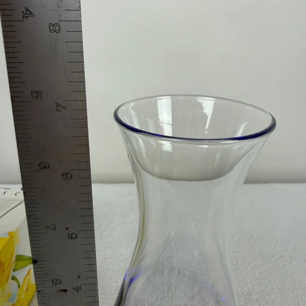 Bormioli Rocco Ibisco Clear Glass Vase Cobalt Blue Square Base Italy NIB‎